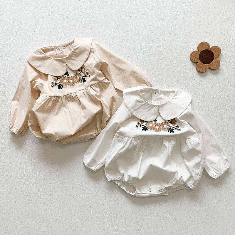 2021 New Autumn Kids Girl Long Sleeve Embroider Rompers Spring Infant Baby Girl Romper