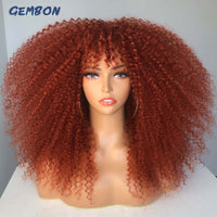 GEMBON Hair Brown Copper Ginger Short Curly Synthetic Wigs for Women Natural Wigs With Bangs Heat Resistant Cosplay Hair Ombre