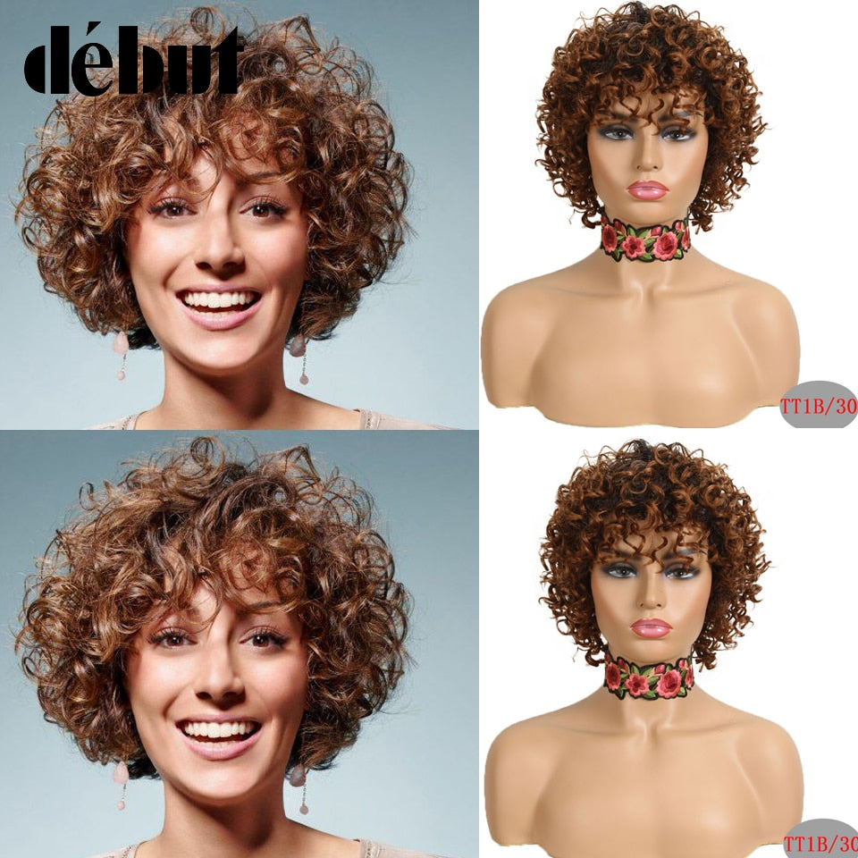 Debut Cheap Red Human Hair Wigs For Black Women Brown Ombre Brazilian Short Bob Curly Wigs 99J Remy Human Hair Machine Made Wigs