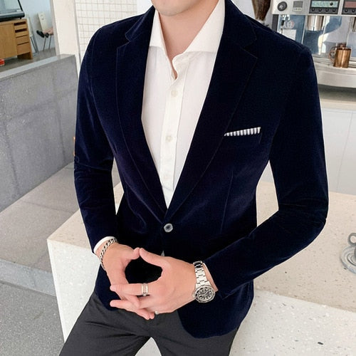 Fall Winter Gold Velvet Blazer High Quality Slim Fit Suit Jacket