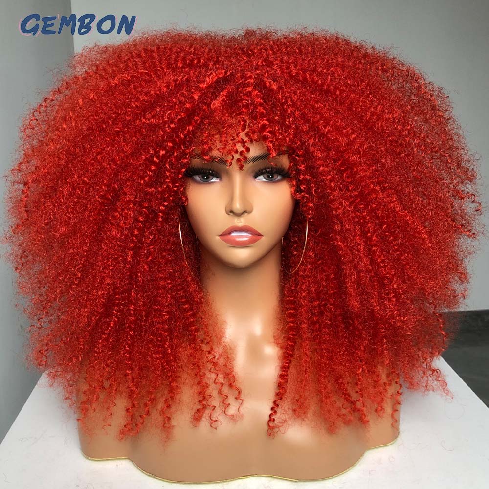 GEMBON Hair Brown Copper Ginger Short Curly Synthetic Wigs for Women Natural Wigs With Bangs Heat Resistant Cosplay Hair Ombre