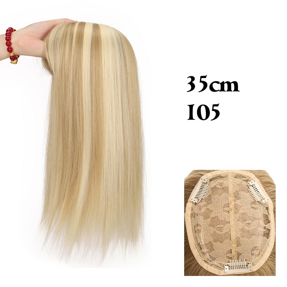 SHANGKE Synthetic Hair Pieces Brown Topper Wig 13x10cm Women Clip In Hair Extensions Base With 3 Clip In Hair Toupee SHANGKE