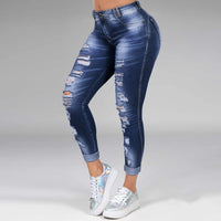 plus size 5XL Women Ripped High Waist Trousers Skinny Denim Jeans Hollow Bleached Long Pants Hollow Bleached Pencil Pants 2020