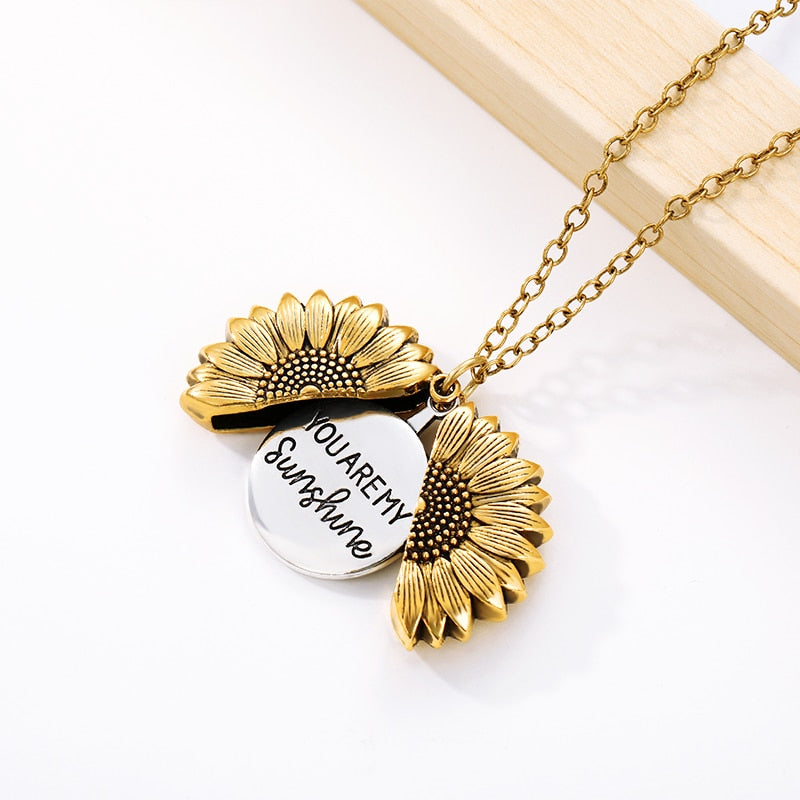 You Are My Sunshine Open Locket Sunflower Pendant Necklace Boho Jewelry Best Friendship Gifts