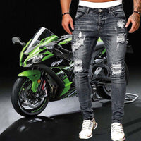 Mens Ripped Skinny Jeans Blue Slim Fit Hole Pencil Pants Casual Biker Trousers Streetwear 2022 High Quality Denim Man Clothing