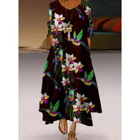 Floral Parrot Print Maxi Long Dress Women's Fashion Party Evening Dresses Sexy high Waist Robe Summer Long Sleeve Elegant Dress