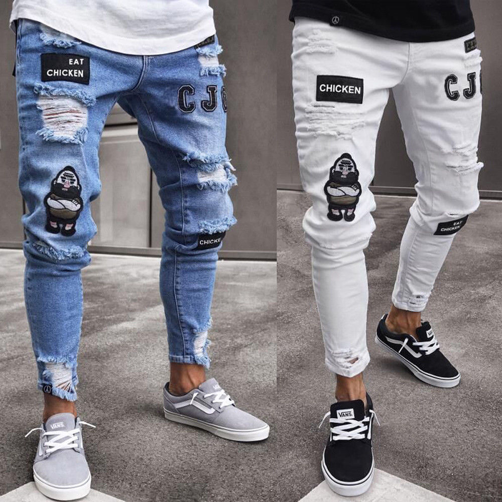 Hirigin 2019 Jeans Men Fear Of Gold Skinny Jeans Fashion Biker Steetwear Distressed Ripped Denim Pencil Style Slim Mens Clothes