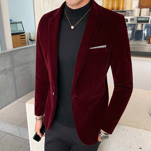 Fall Winter Gold Velvet Blazer High Quality Slim Fit Suit Jacket