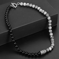 8mm Natural Stone Tiger Eyes Lava Bead Necklace Stainless Steel Beaded Charm Choker Neck Chain Fashion Male Jewelry 18/20inch