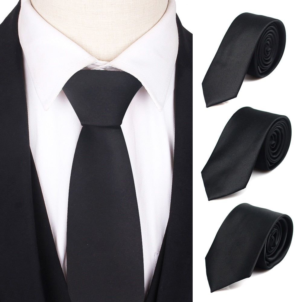 Black Neck Ties For Men Women Casual Suits Solid Tie Gravatas Skinny Mens Neckties