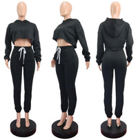 Casual Thick Fleece Tracksuit Women Jogger 2020 Autumn Winter Drawstring Long Sleeve Crop Top Sweatpants Sweatsuit Two Piece Set