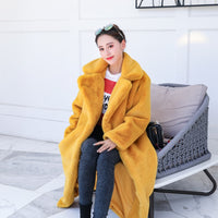 Winter Women High Quality Faux Rabbit Fur Coat Luxury Long Fur Coat Loose Lapel OverCoat Thick Warm Plus Size Female Plush Coats