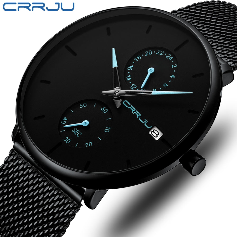 CRRJU Mens Watches Ultra-Thin Minimalist Waterproof - Fashion Wrist Watch for Men Unisex Dress with Stainless Steel Mesh Band