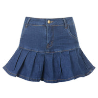 Sexy y2k Pink Denim Pleated Skirts Mini Solid Casual Woman Fashion Korean Style High Waist Skirt