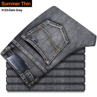 2021 New Classic Style Mens Grey Jeans Business Fashion Soft Stretch Denim Trousers Male Brand Fit Pants Black Blue