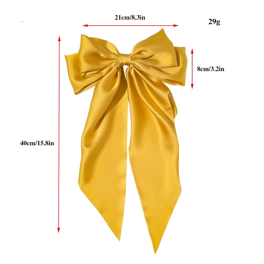 Solid Color Big Large Satin Bow Hairpins Barrettes For Women Girl Wedding Long Ribbon Korean Hair Clip Hairgrip Hair Accessories