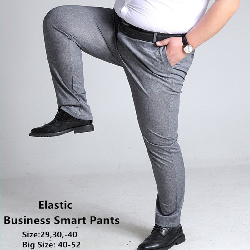 Plus Size Mens Trousers Work Pants Grey Black Dark Blue Elastic Straight Business Clothing