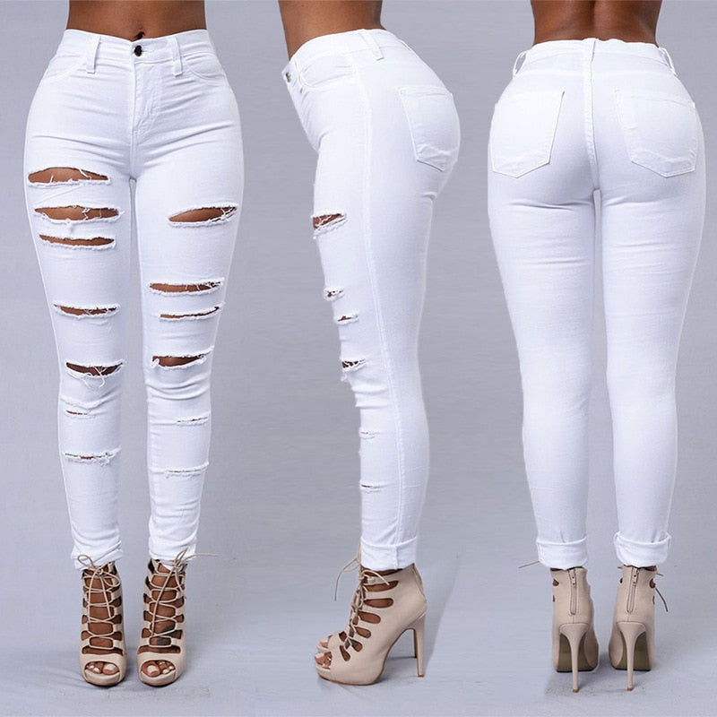 Hot sale ripped jeans for women sexy skinny denim jeans fashion street casual pencil pants female spring and summer clothing