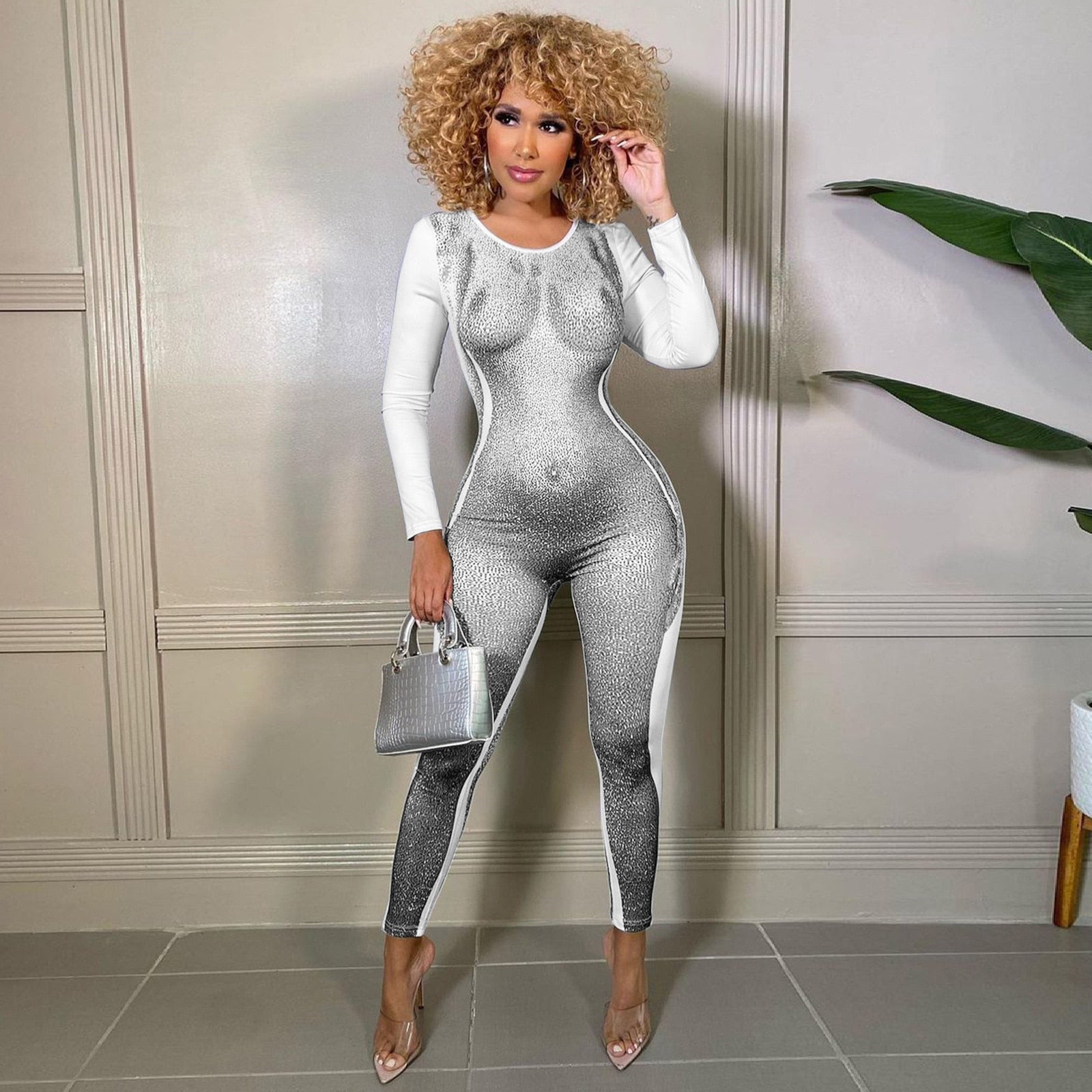 Fashion 3D Body Print Design Rompers Women Sexy Sporty O Neck Long Sleeve Leggings Skinny Club Party Jumpsuit Overalls Clothes