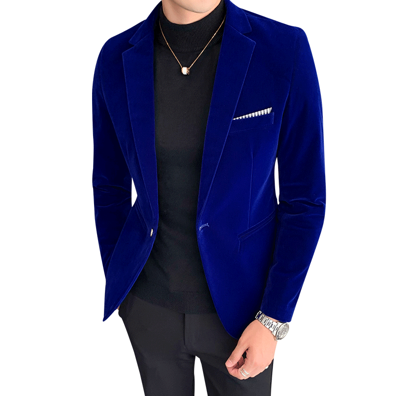 Fall Winter Gold Velvet Blazer High Quality Slim Fit Suit Jacket