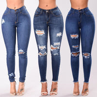 2020 Women Jeans  Newest Hot Stretch Skinny Ripped Hole Denim Female Slim High Waist