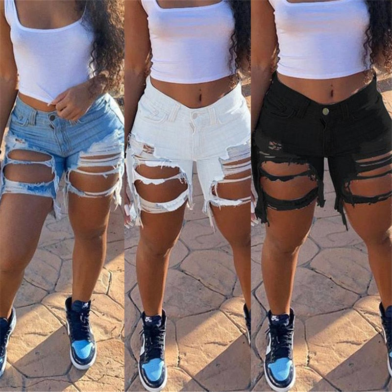 Hot sale women&#39;s summer ripped denim shorts fashion Internet celebrities shorts jeans plus size shorts S-5XL drop shipping