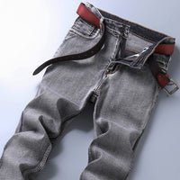 2021 New Classic Style Mens Grey Jeans Business Fashion Soft Stretch Denim Trousers Male Brand Fit Pants Black Blue