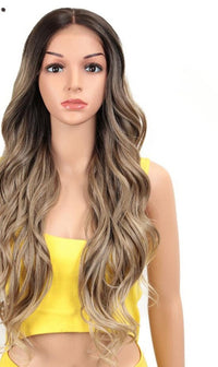 Noble Synthetic Lace Front Wig  ombre blonde Wig 30 Inch Long wavy Lace Front Wig  Synthetic Wigs For Black Women Maycaur wig