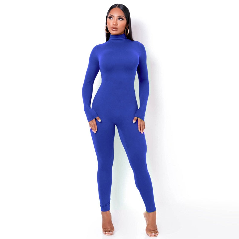 Plain Color Women Rompers 2021 Long Sleeve Solid Turtleneck Skinny Bodycon Jumpsuit Fashion Fitness Casual One Piece Overalls