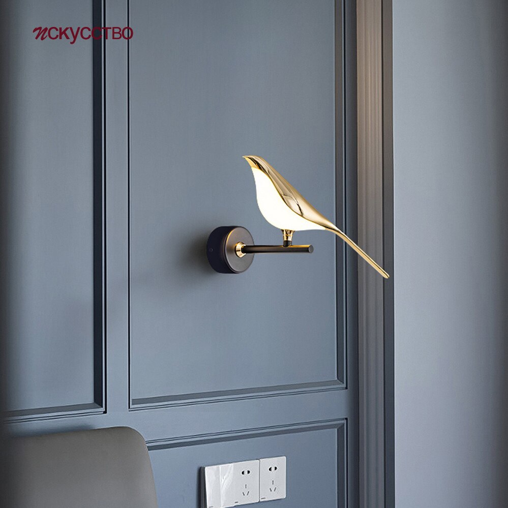 Postmodern Designer Luxury Gold Plating Bird Led Wall Lamp Hallway Corridor Stairs Sconce Bedroom Decoration Lighting Fixtures