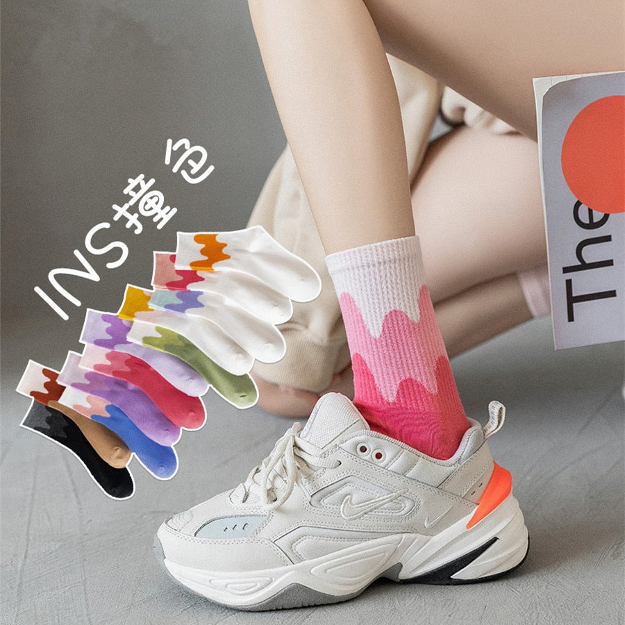 Ins Fashion Pinkycolor Women Socks Girls New Street Sports Warmer Thicken Spring Solid Colorful Middle Tube Soft free shipping