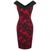 Women Sexy Floral Elegant V Neck Sheath Fitted Casual Work Party Sexy Sleeveless Pencil Dress