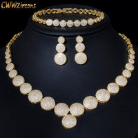 CWWZircons Top Quality Cubic Zircon Dubai Gold Color Necklace Jewelry Set for Women Wedding Evening Party Dress Accessories T349