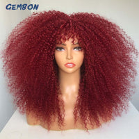 GEMBON Hair Brown Copper Ginger Short Curly Synthetic Wigs for Women Natural Wigs With Bangs Heat Resistant Cosplay Hair Ombre