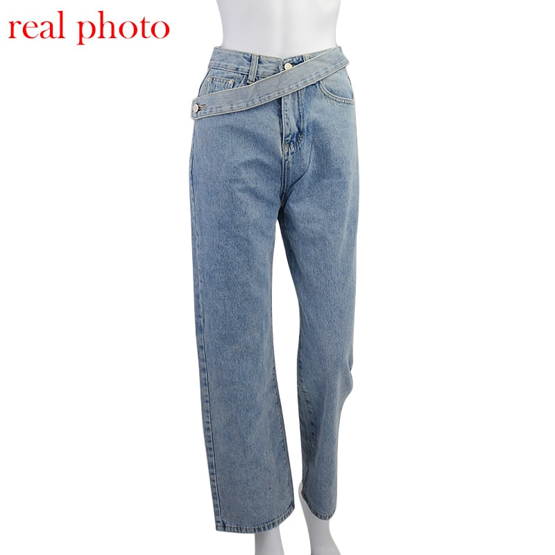 Cryptographic Casual Fashion Straight Denim High Waist Jeans Women Pants Fall Winter 2021 Harajuku Boyfriend Jeans Loose Bottom