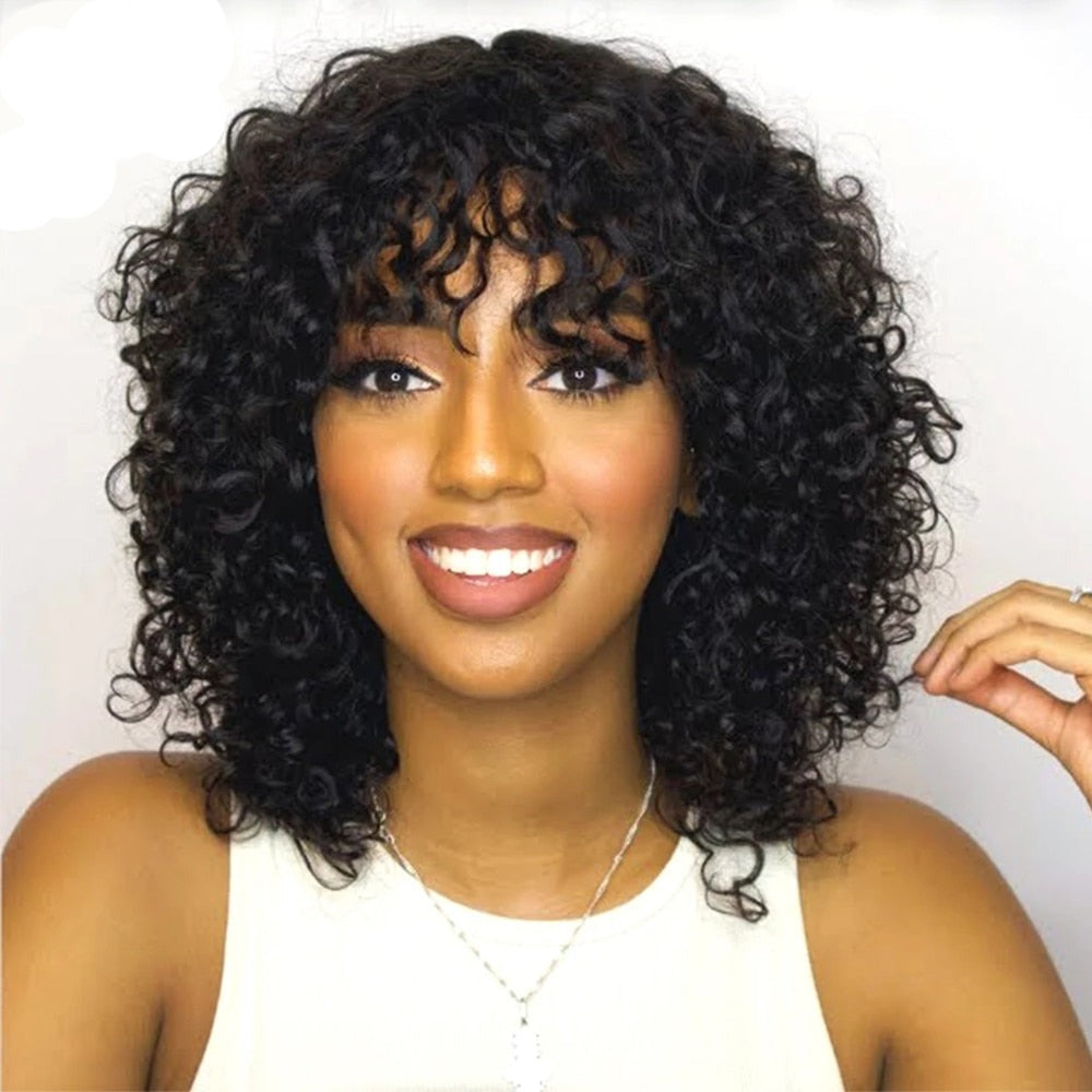 Afro Curly Wig Human Hair Full Wig 100% Real Hair Afro Curls Wigs For Black Highlight Women