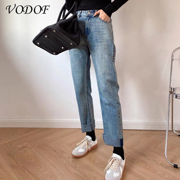 Mcefilee Straight Jeans Women Plus Size High Waisted Denim Pants Wide Leg Vintage Streetwear Full Length Trousers