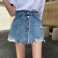 Button Tassel Skirt Ripped Jeans For Women Denim Fake Mini Shorts High Waist Sexy Casual Korea Fashion Clothes 2021 Summer New