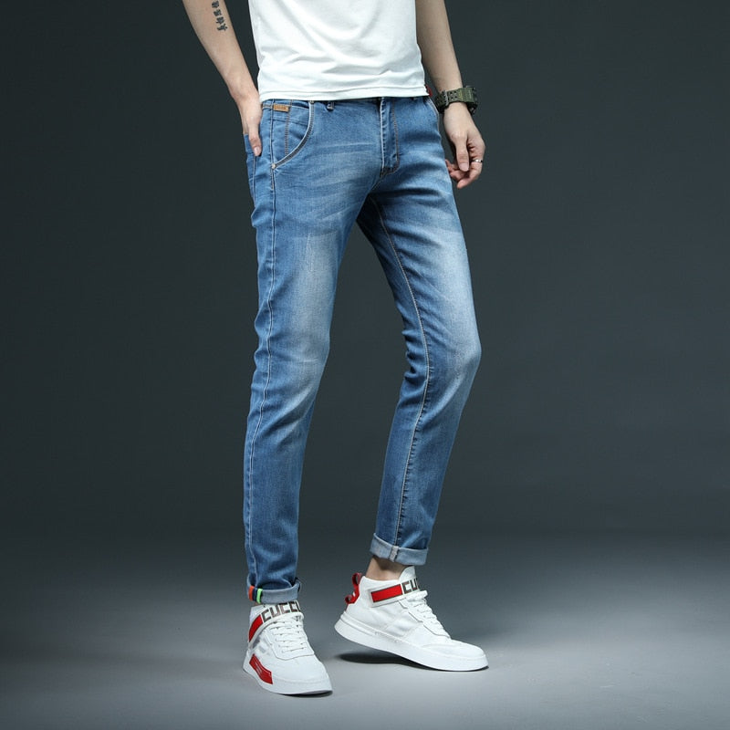 2022 New Men&#39;s Skinny White Jeans Fashion Casual Elastic Cotton Slim Denim Pants