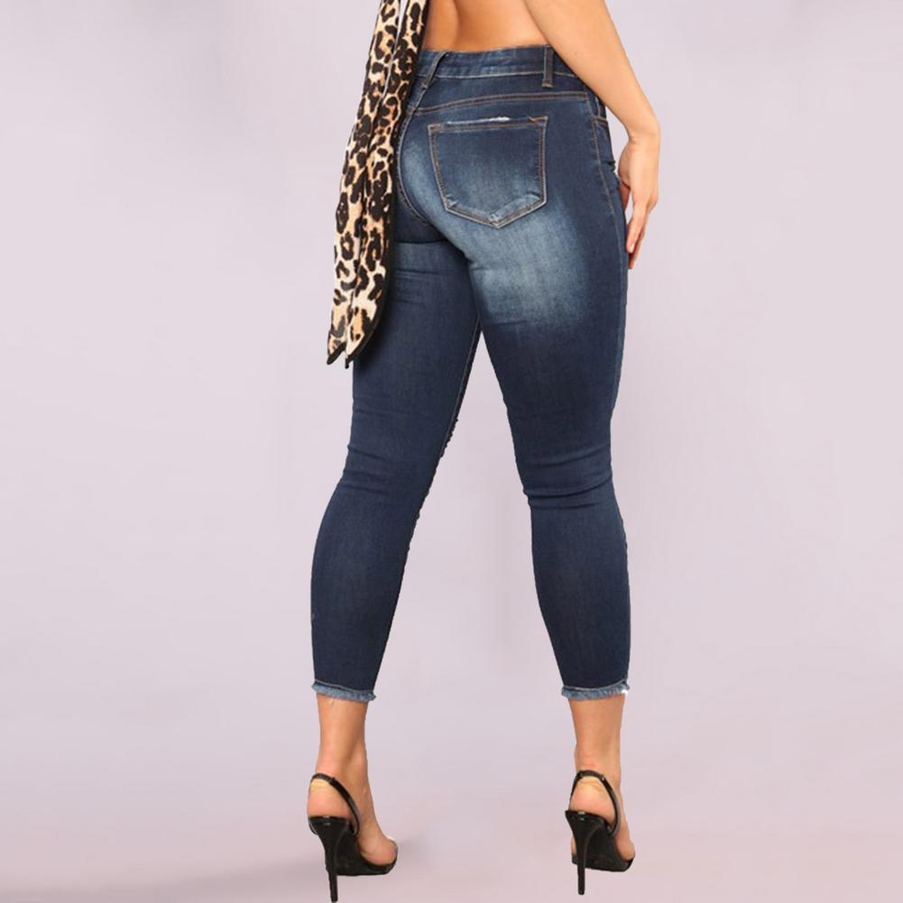 Plus Größe Licht Blau Zerrissene Jeans Für Frauen Street Style Sexy Distressed Hosen Stretch High-taille Engen Jeans Cropped hosen