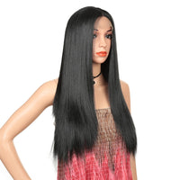 26" Long Straight Wig Synthetic Lace Wigs For Black Women Heat Resistant Nature Black Middle Part