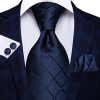 Hi-Tie Blue Business Solid 100% Silk Men&#39;s Tie NeckTie 8.5cm Ties for Men Formal Luxury Wedding High Quality Gravata