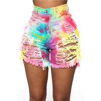 Shorts women shorts hole denim high waist sexy print