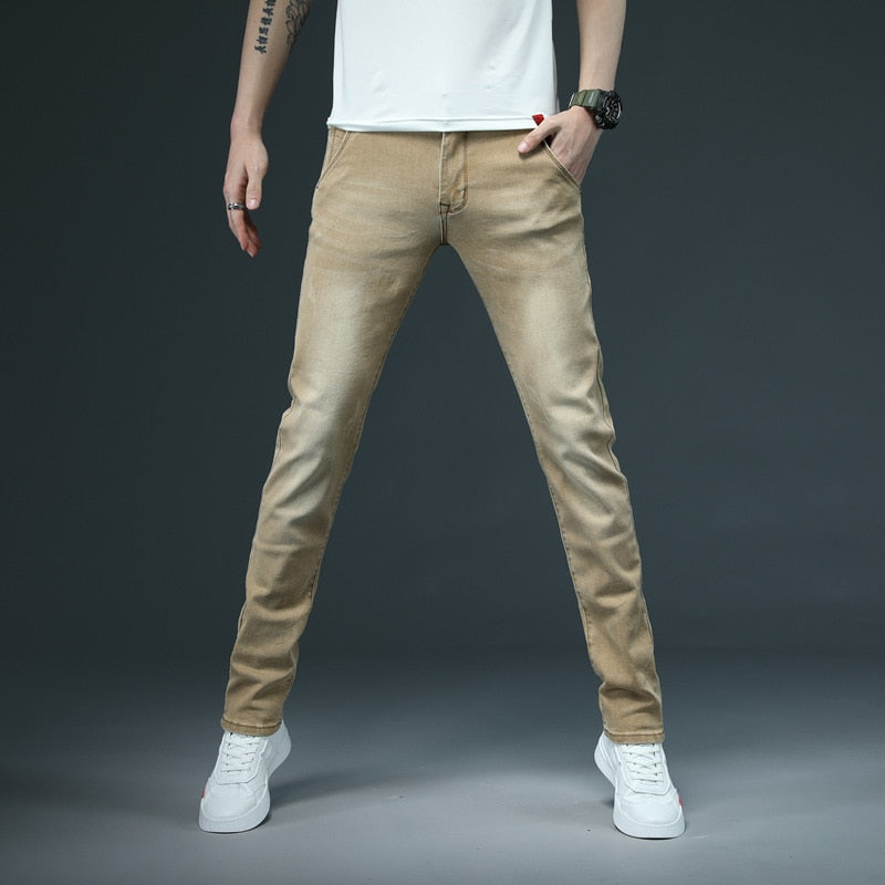 2022 New Men&#39;s Skinny White Jeans Fashion Casual Elastic Cotton Slim Denim Pants