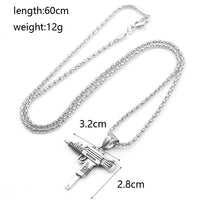 Cool Gothic Hip Hop UZI Kolye GUN Shape Pendant Necklace Gold Black Silver Color Army Style Male Chain Men Necklaces  Jewelry