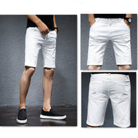 לבן Ripped שרוט גברים ג &#39;ינס מכנסיים קצרים מזדמנים קיץ ג&#39; ינס פופולרי אלסטי בתוספת גודל 36 38 40 42 שחור בני חורים חצי מכנסיים