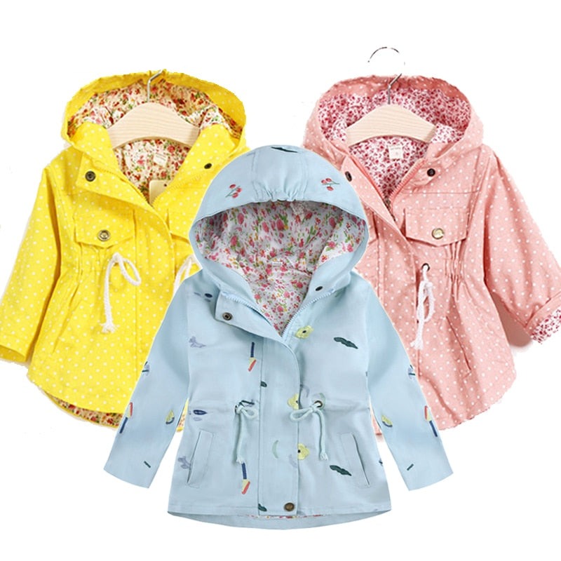 2020 Spring Kids Clothes Girls Jackets Coats Flower Windbreaker Children Hooded 2-8Y