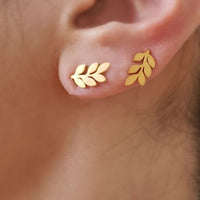 V Attract Stainless Steel Cute Leaf Stud Earrings Lady Jewelry  Bijoux acier Inoxydable Femme	Pendiente