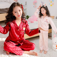 Children Pajamas Set 2023 Spring Ice Silk Striped Kids Pyjamas For Girls & Boys Sleepwear