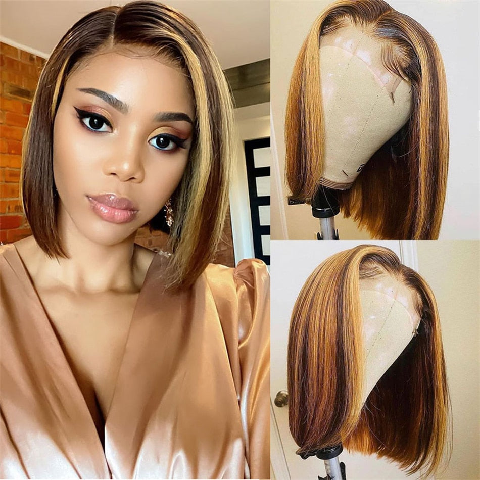 Bob Wig Lace Front Human Hair Wigs 1b/27 Honey Blonde Highlight Straight Wig Cheap Human Hair Wigs Pre Plucked 13x4 lace Wig